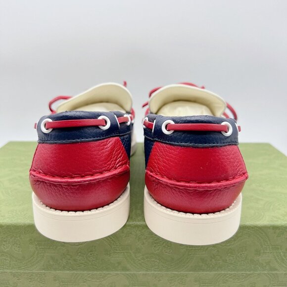 Gucci Riverside Leather Boat Shoe Loafer Moccasin Blue Mens UK 8.5 US 9 $890 - Picture 7 of 12